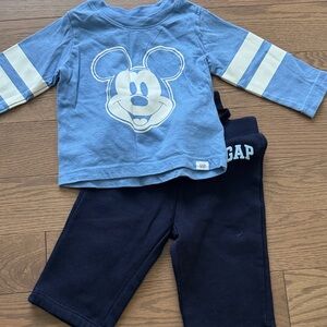 GAP Light Blue Mickey Graphic Top with Navy Pants